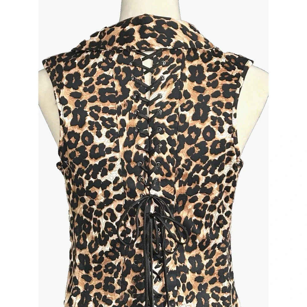 AWESOME Y2K Shirley of Hollywood Leopard Print True Corset Top Boning Zip 38 - Picture 3 of 16